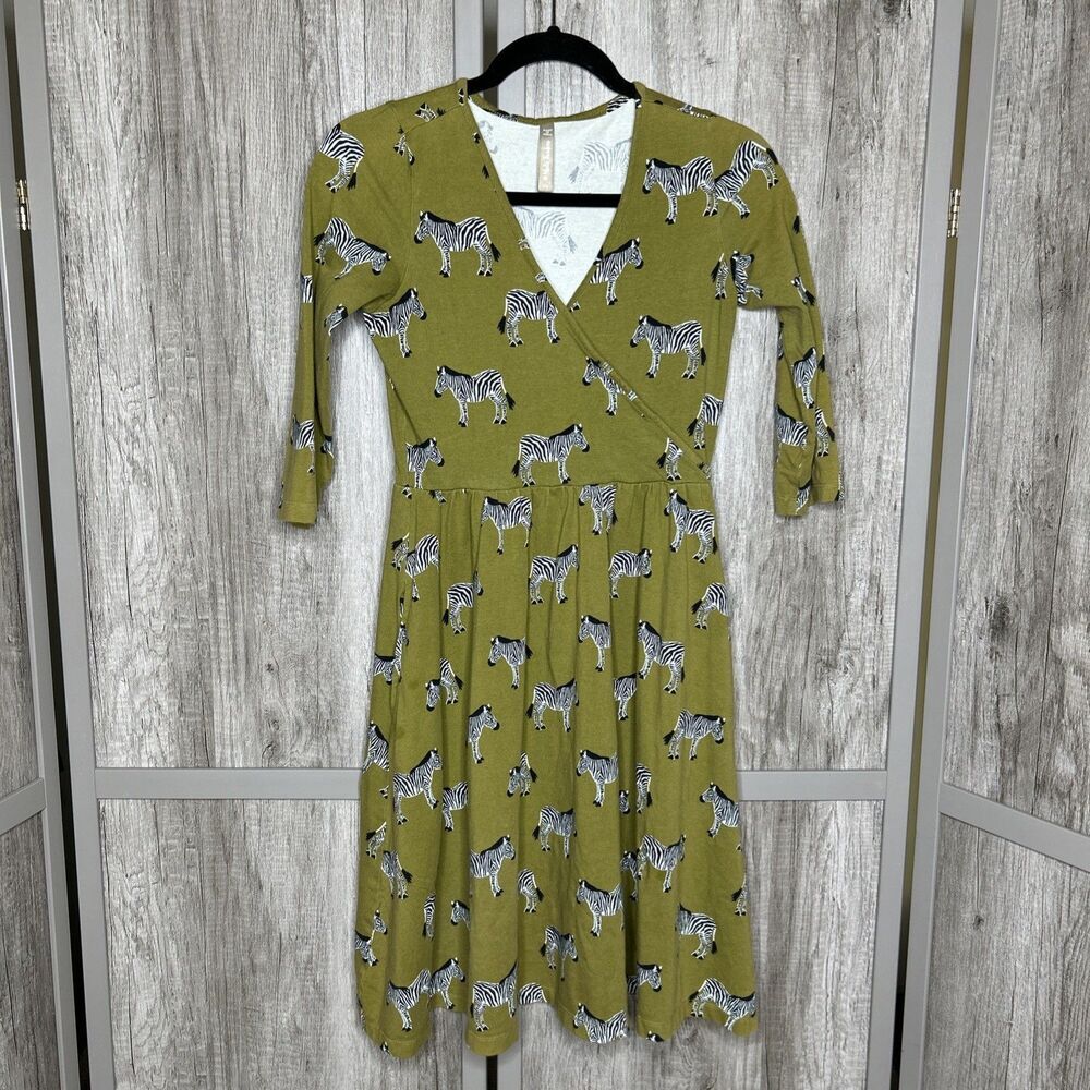 Mata Traders Dress Zebra Print Short V Neck Cotton Size XS